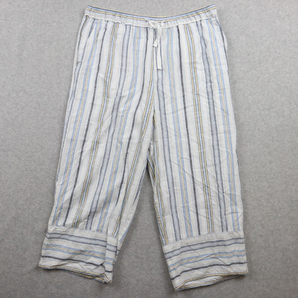 Casa Cabana Pants Womens Medium Linen Wide Leg Pull-On Drawstring Casual Striped